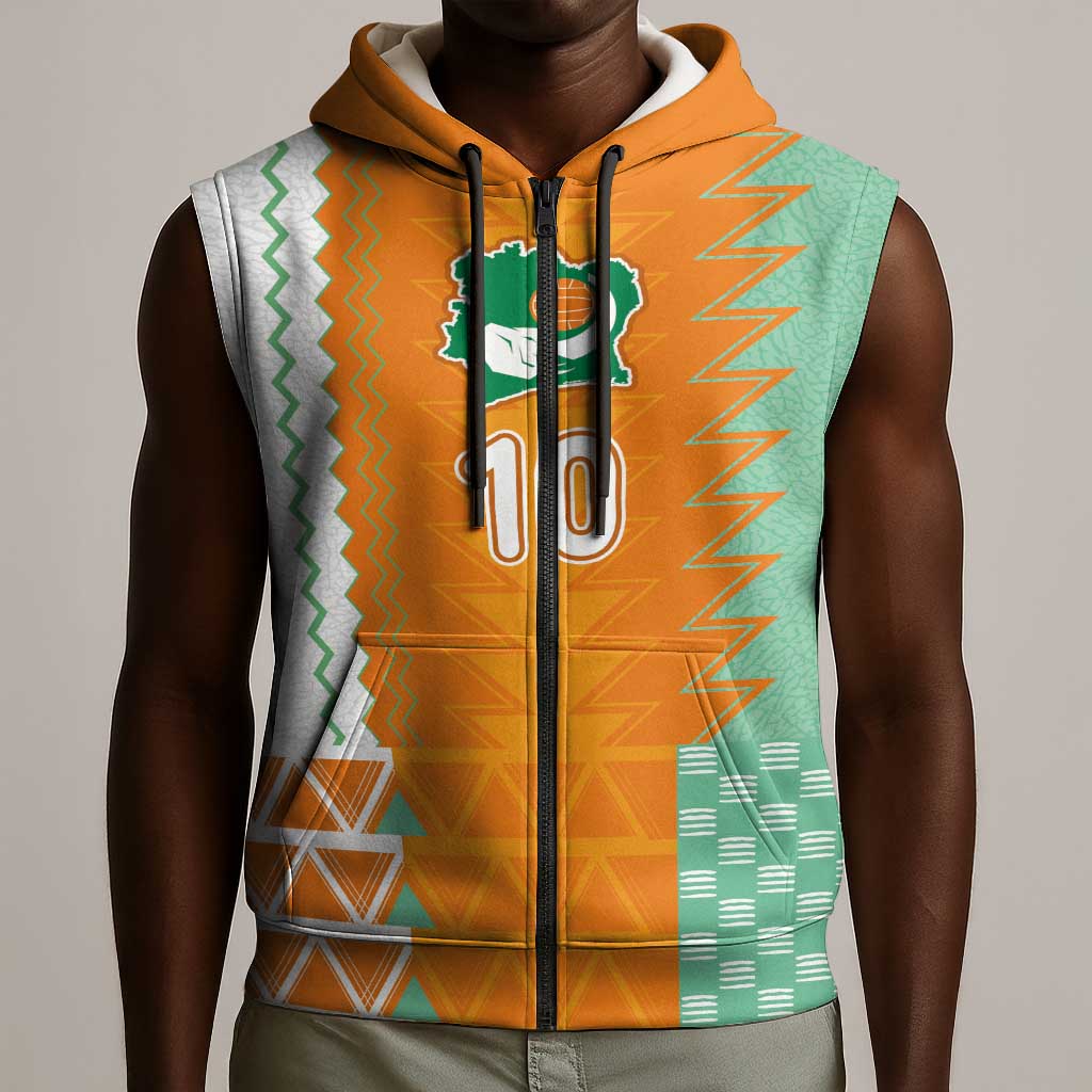 Custom Ivory Coast Football Sleeveless Zip Hoodie Côte d'Ivoire-Tribal Sporty Style - African Pride