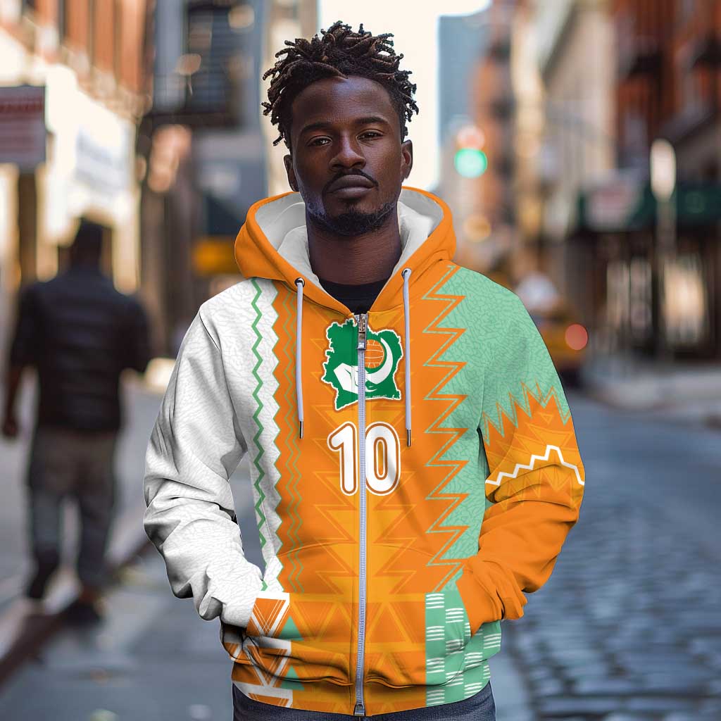 Custom Ivory Coast Football Zip Hoodie Côte d'Ivoire-Tribal Sporty Style - African Pride