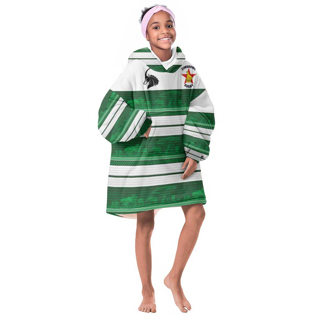 Custom Zimbabwe Rugby Kid Wearable Blanket Hoodie African Heritage Edition - African Pride