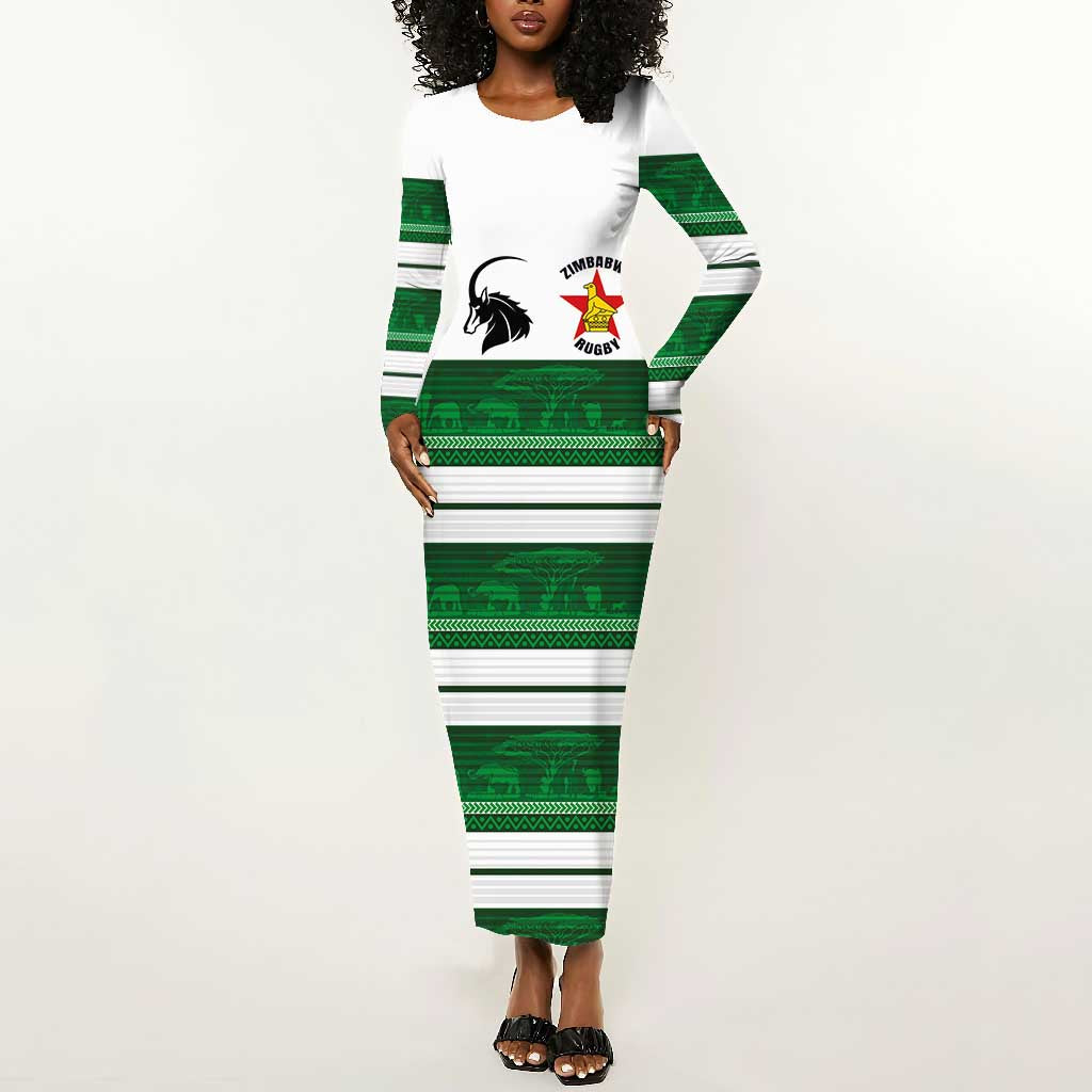 Custom Zimbabwe Rugby Long Sleeve Bodycon Dress African Heritage Edition - African Pride