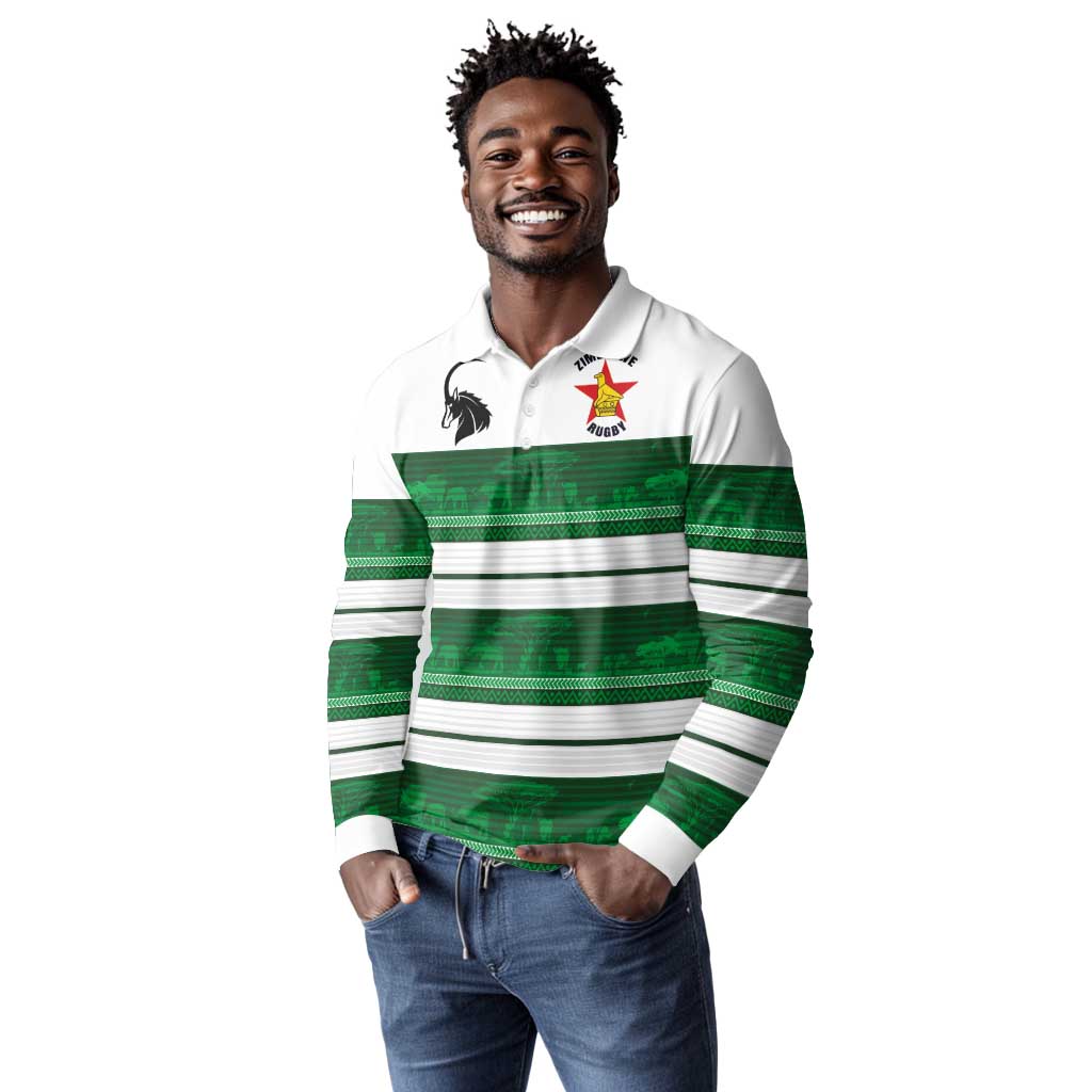 Custom Zimbabwe Rugby Long Sleeve Polo Shirt African Heritage Edition - African Pride