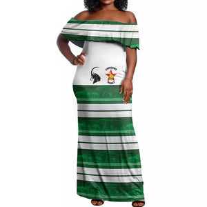 Custom Zimbabwe Rugby Off Shoulder Maxi Dress African Heritage Edition - African Pride