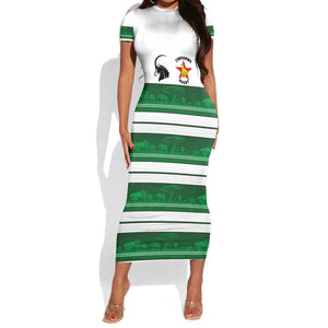 Custom Zimbabwe Rugby Short Sleeve Bodycon Dress African Heritage Edition - African Pride