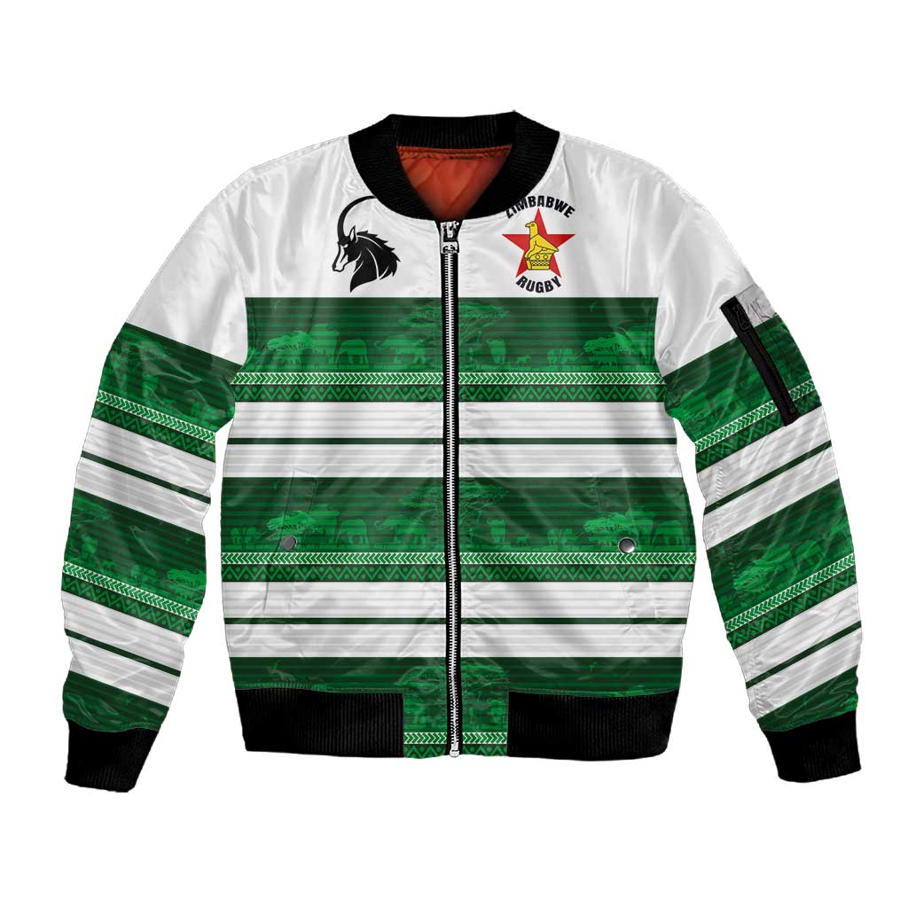 Custom Zimbabwe Rugby Sleeve Zip Bomber Jacket African Heritage Edition - African Pride