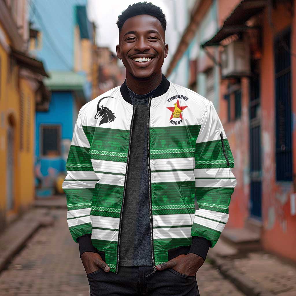 Custom Zimbabwe Rugby Sleeve Zip Bomber Jacket African Heritage Edition - African Pride
