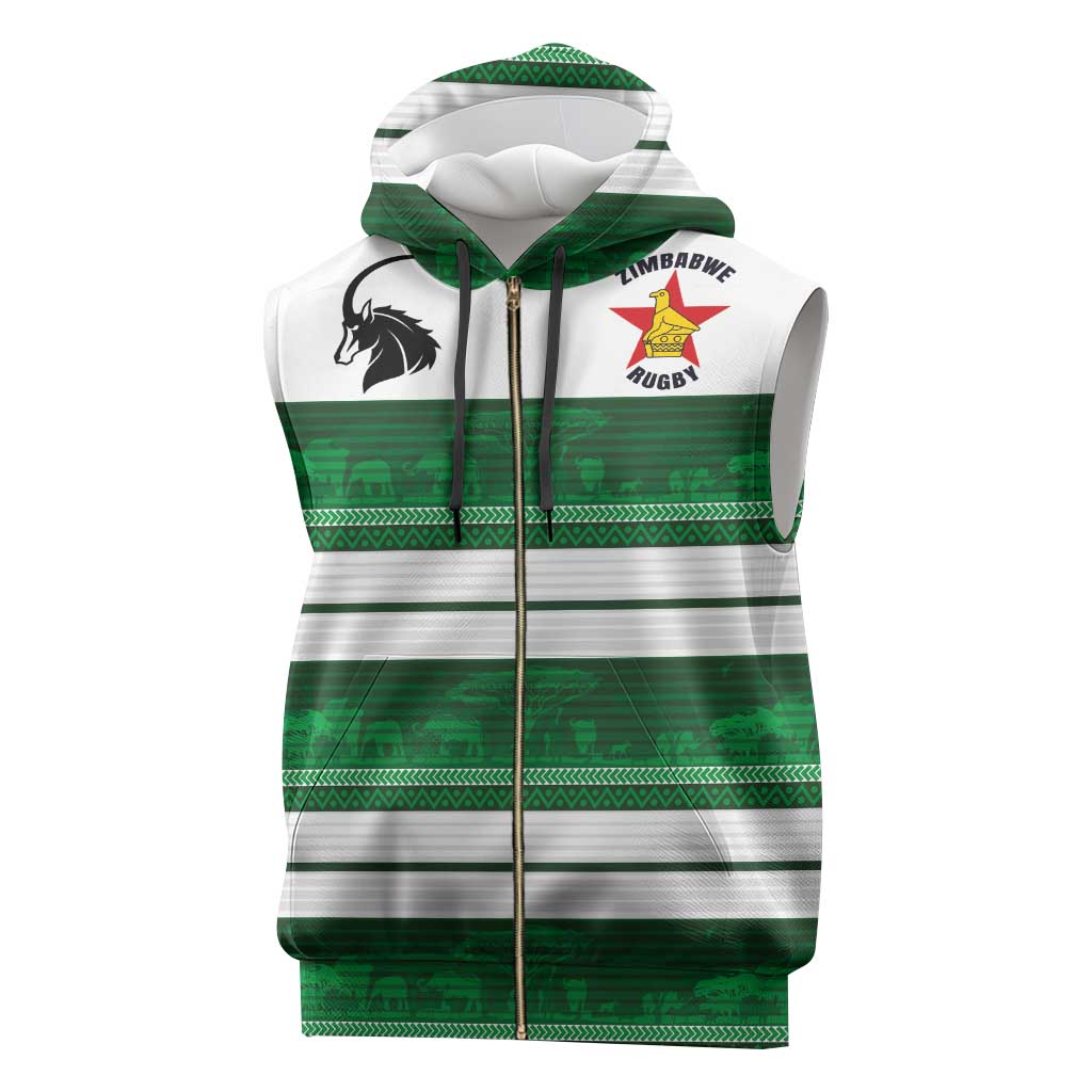 Custom Zimbabwe Rugby Sleeveless Zip Hoodie African Heritage Edition - African Pride