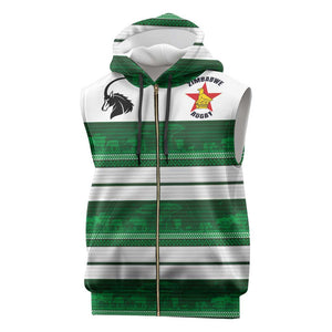 Custom Zimbabwe Rugby Sleeveless Zip Hoodie African Heritage Edition - African Pride