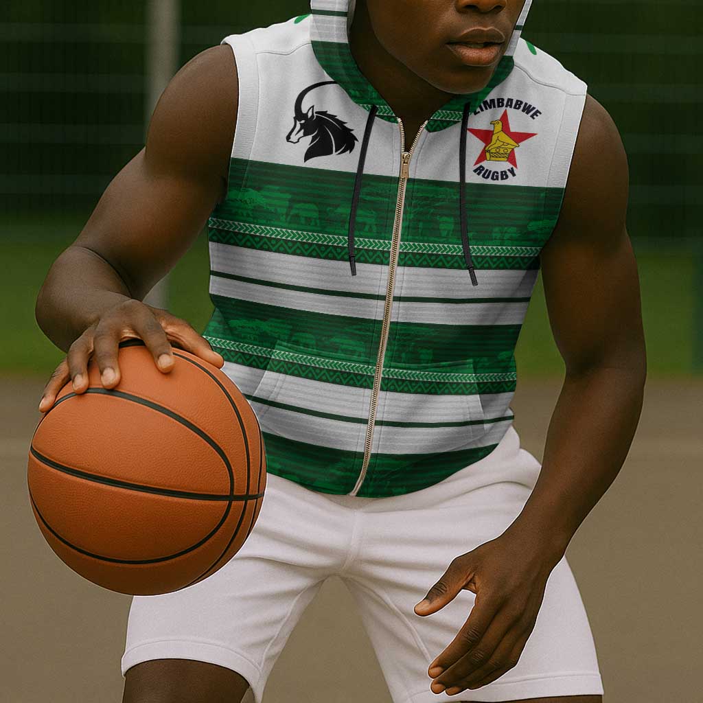 Custom Zimbabwe Rugby Sleeveless Zip Hoodie African Heritage Edition - African Pride