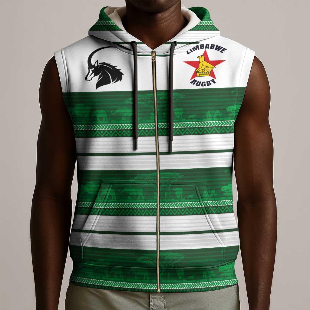 Custom Zimbabwe Rugby Sleeveless Zip Hoodie African Heritage Edition - African Pride