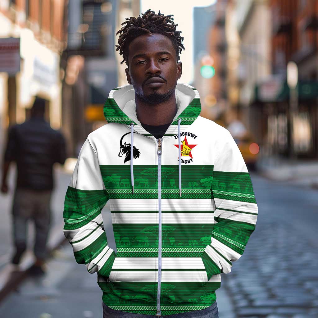Custom Zimbabwe Rugby Zip Hoodie African Heritage Edition - African Pride