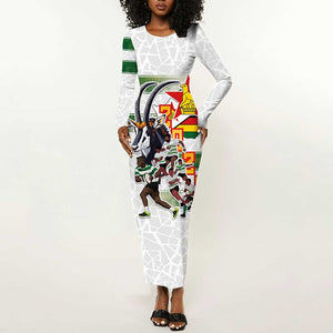 Custom Zimbabwe Rugby The Champions 2025 Long Sleeve Bodycon Dress Sables-Warriors of Africa - African Pride
