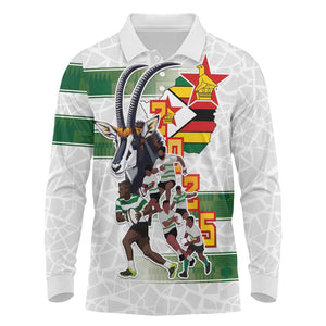 Custom Zimbabwe Rugby The Champions 2025 Long Sleeve Polo Shirt Sables-Warriors of Africa - African Pride