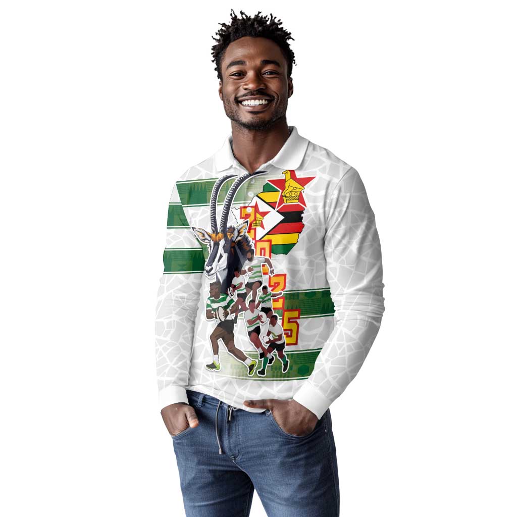 Custom Zimbabwe Rugby The Champions 2025 Long Sleeve Polo Shirt Sables-Warriors of Africa - African Pride
