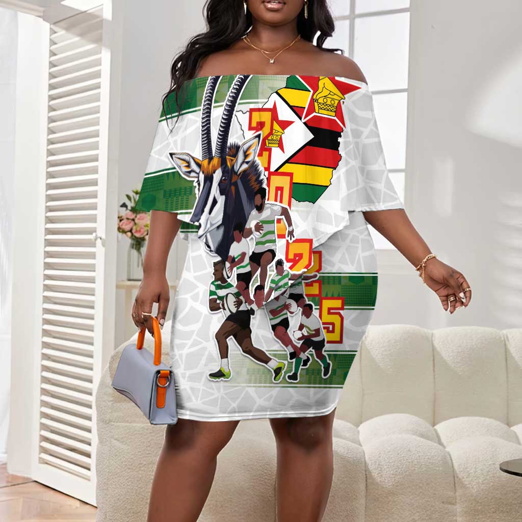 Custom Zimbabwe Rugby The Champions 2025 Off Shoulder Short Dress Sables-Warriors of Africa - African Pride