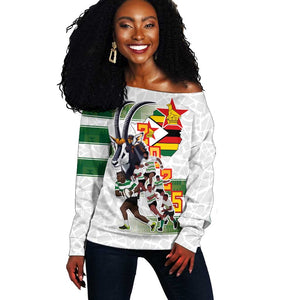 Custom Zimbabwe Rugby The Champions 2025 Off Shoulder Sweater Sables-Warriors of Africa - African Pride