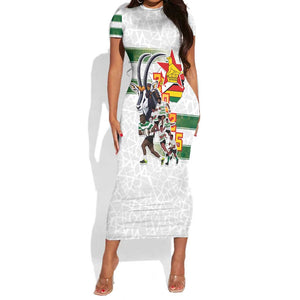 Custom Zimbabwe Rugby The Champions 2025 Short Sleeve Bodycon Dress Sables-Warriors of Africa - African Pride