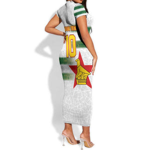 Custom Zimbabwe Rugby The Champions 2025 Short Sleeve Bodycon Dress Sables-Warriors of Africa - African Pride