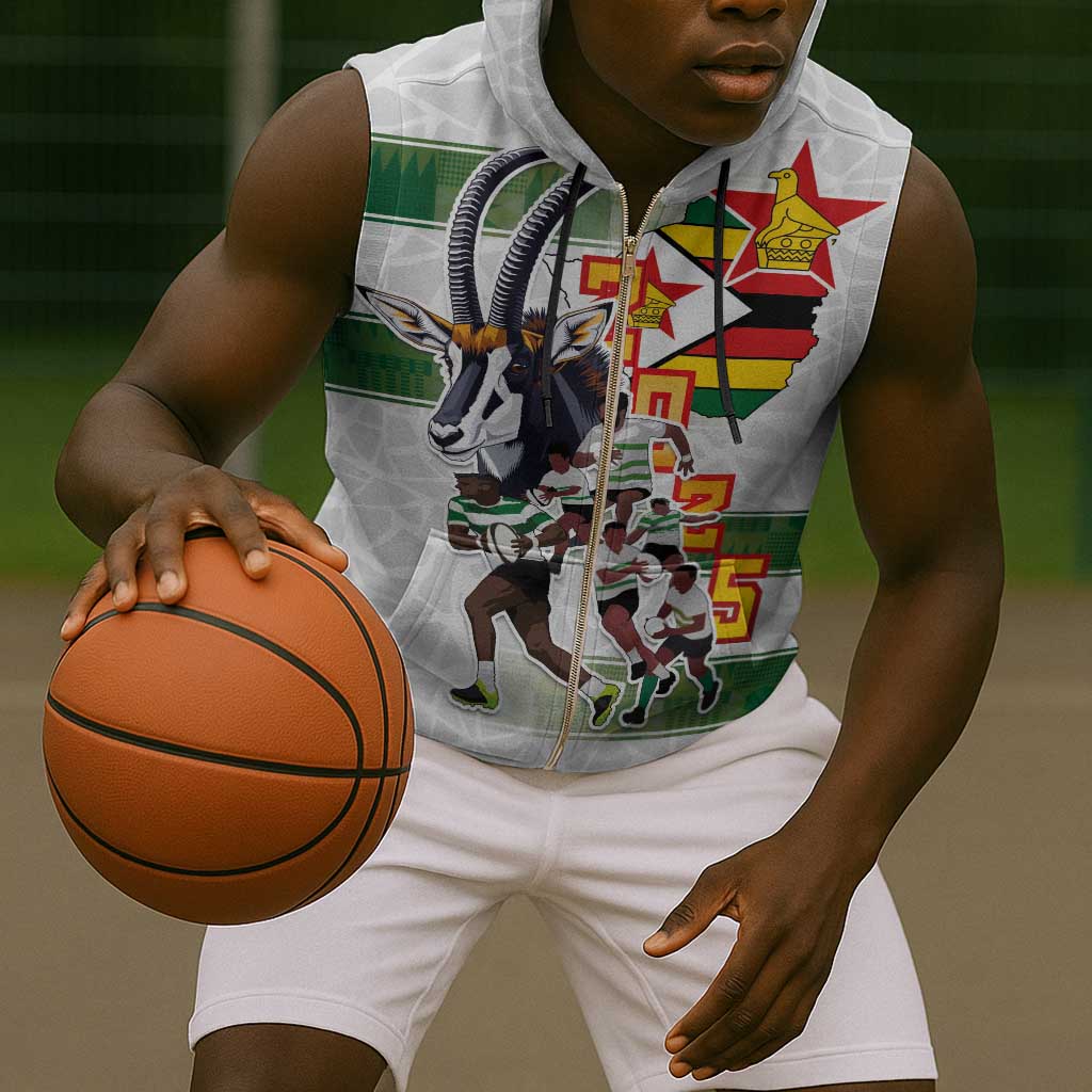 Custom Zimbabwe Rugby The Champions 2025 Sleeveless Zip Hoodie Sables-Warriors of Africa - African Pride