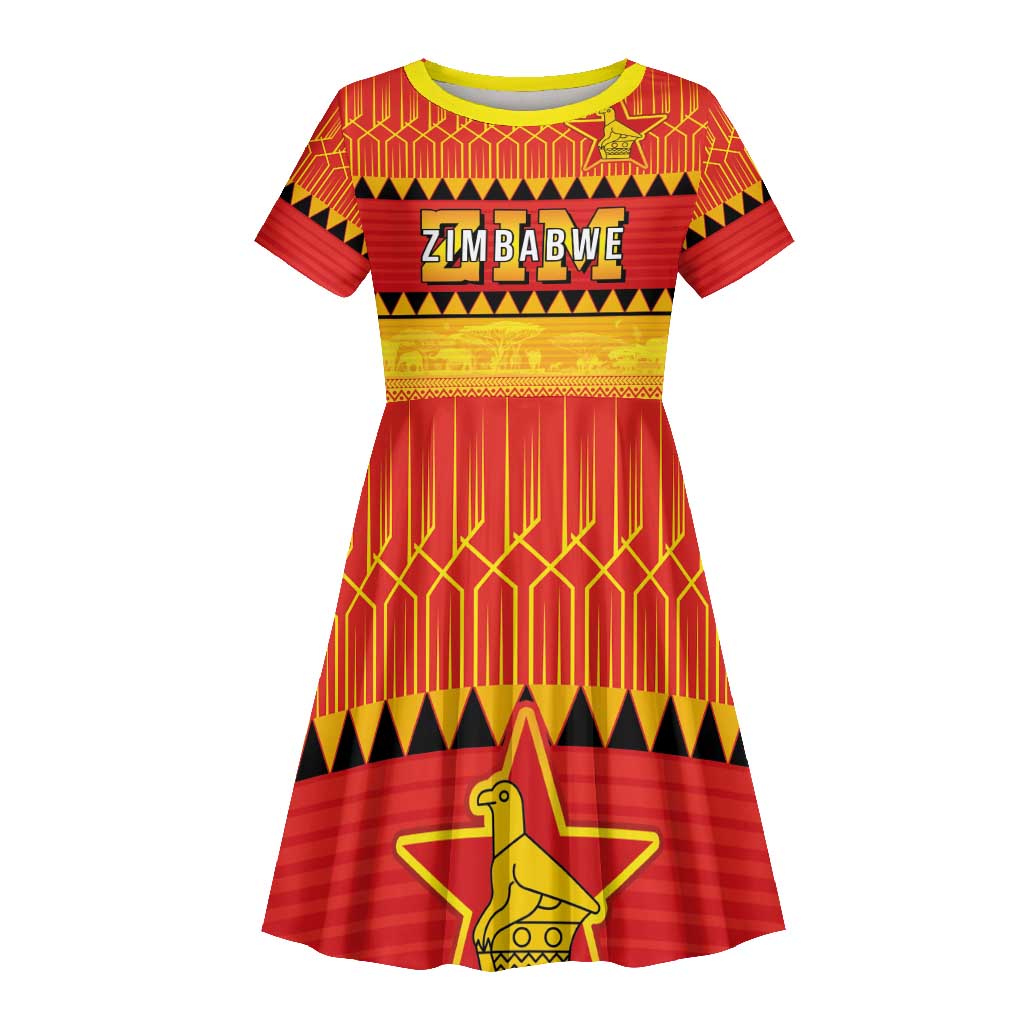 Custom Zimbabwe Cricket Kid Short Sleeve Dress African Heritage Edition - African Pride