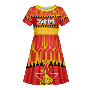 Custom Zimbabwe Cricket Kid Short Sleeve Dress African Heritage Edition - African Pride