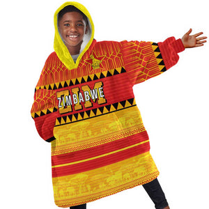 Custom Zimbabwe Cricket Kid Wearable Blanket Hoodie African Heritage Edition - African Pride
