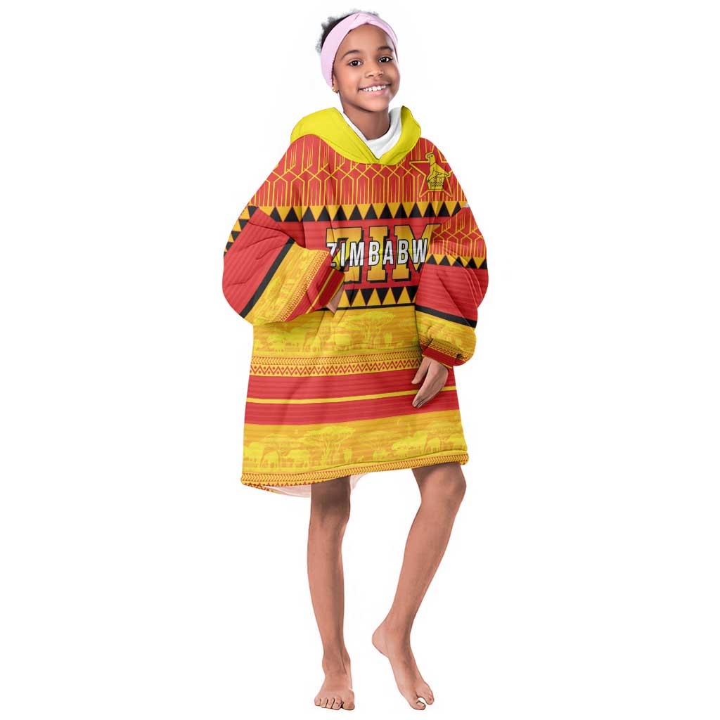 Custom Zimbabwe Cricket Kid Wearable Blanket Hoodie African Heritage Edition - African Pride