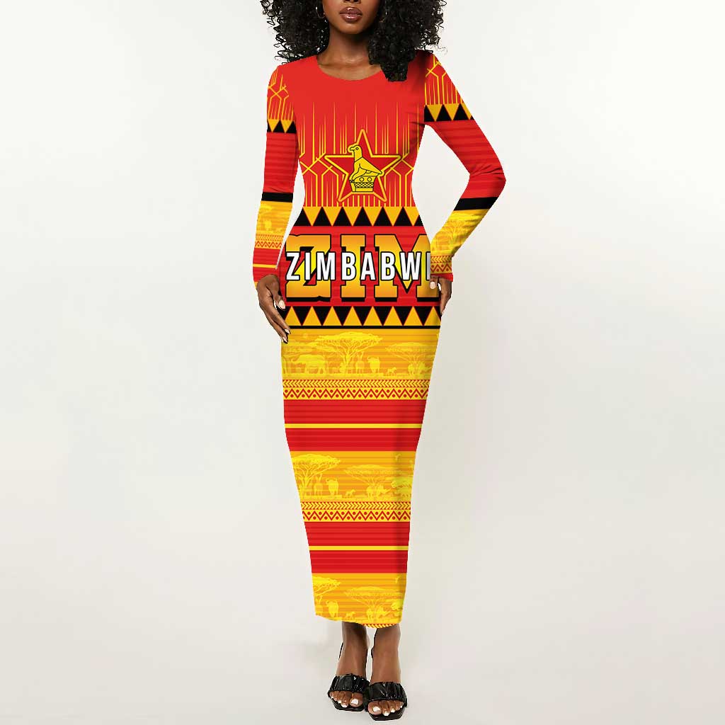 Custom Zimbabwe Cricket Long Sleeve Bodycon Dress African Heritage Edition - African Pride