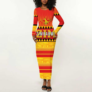 Custom Zimbabwe Cricket Long Sleeve Bodycon Dress African Heritage Edition - African Pride