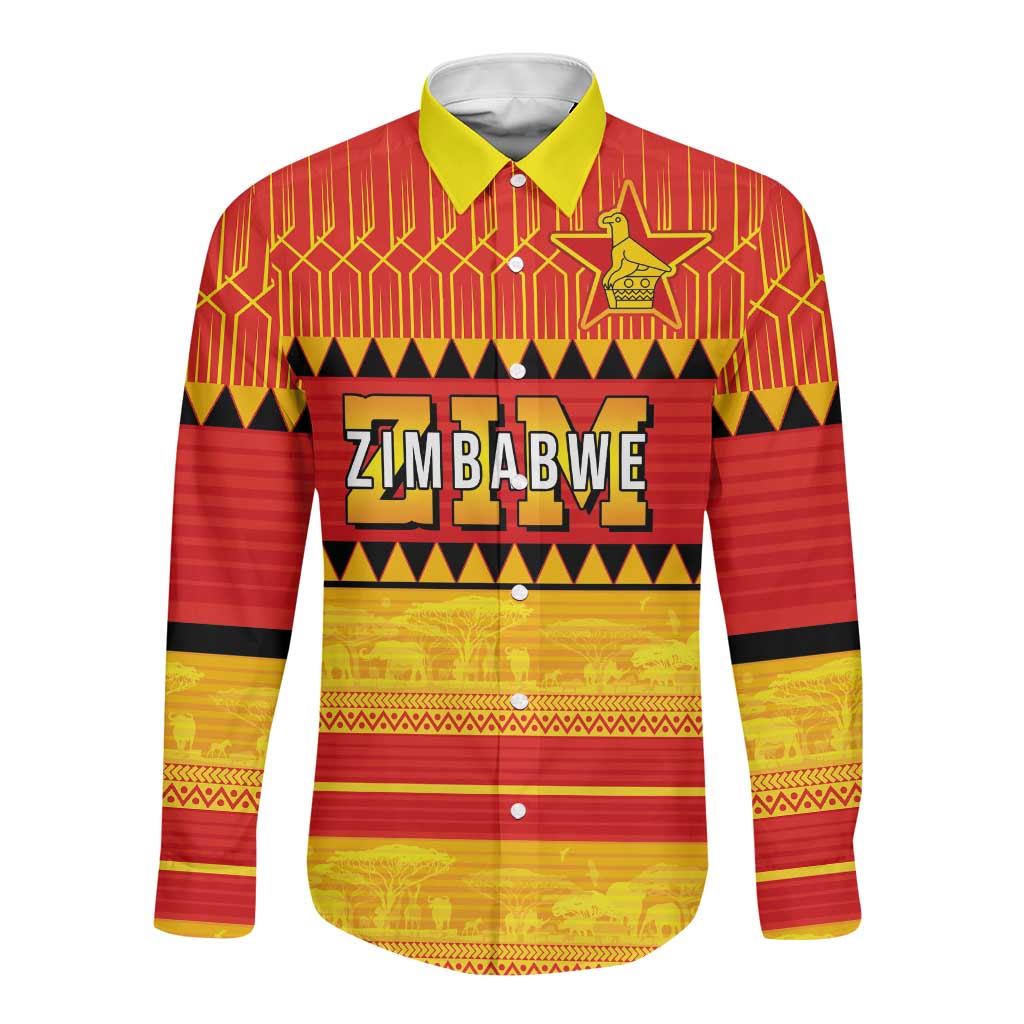 Custom Zimbabwe Cricket Long Sleeve Button Shirt African Heritage Edition - African Pride