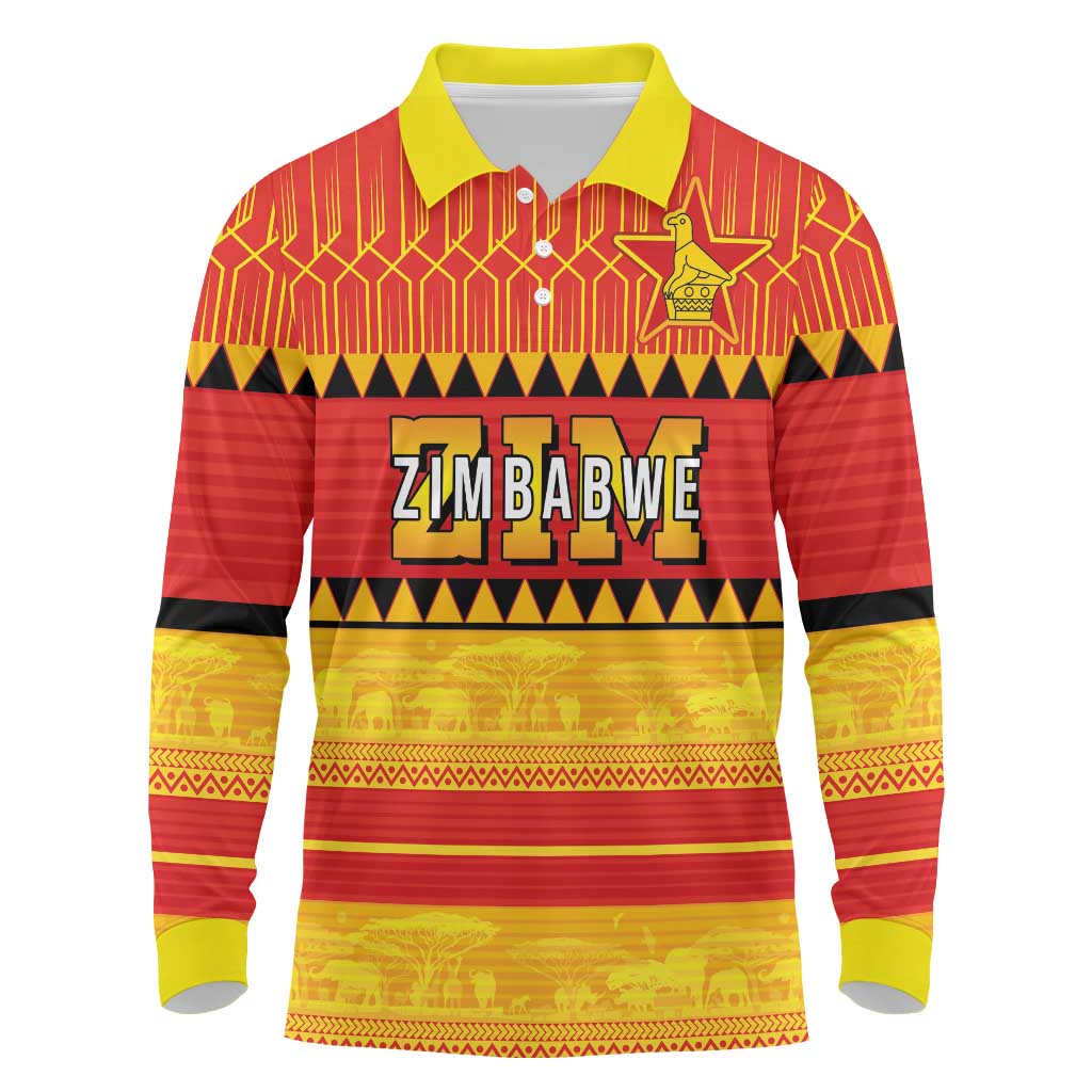 Custom Zimbabwe Cricket Long Sleeve Polo Shirt African Heritage Edition - African Pride