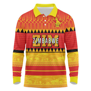 Custom Zimbabwe Cricket Long Sleeve Polo Shirt African Heritage Edition - African Pride