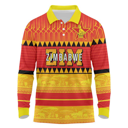 Custom Zimbabwe Cricket Long Sleeve Polo Shirt African Heritage Edition - African Pride
