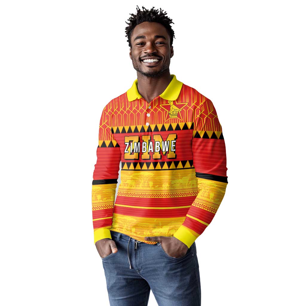 Custom Zimbabwe Cricket Long Sleeve Polo Shirt African Heritage Edition - African Pride