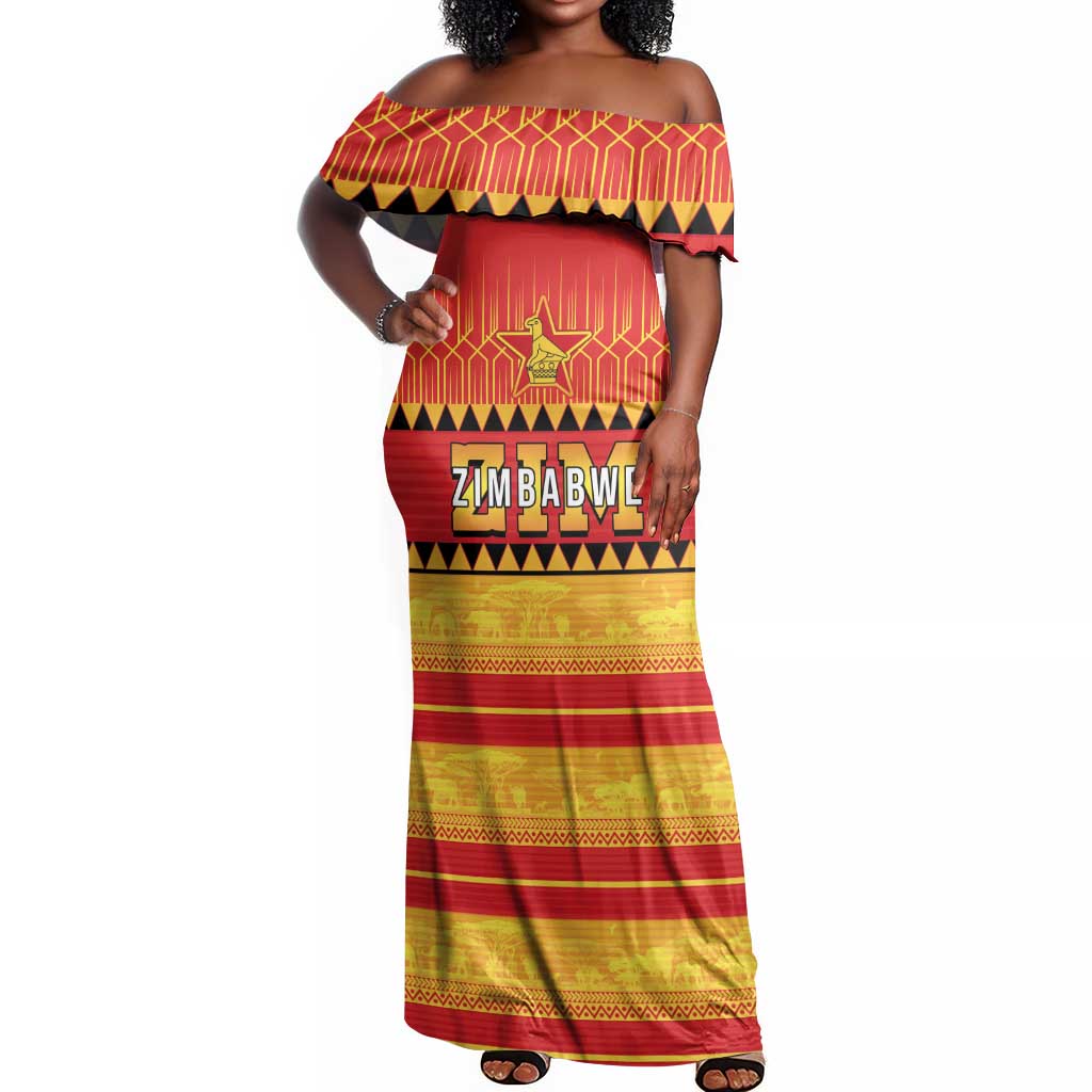 Custom Zimbabwe Cricket Off Shoulder Maxi Dress African Heritage Edition - African Pride