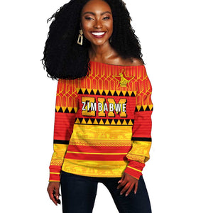 Custom Zimbabwe Cricket Off Shoulder Sweater African Heritage Edition - African Pride