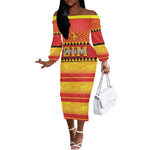 Custom Zimbabwe Cricket Off The Shoulder Long Sleeve Dress African Heritage Edition - African Pride