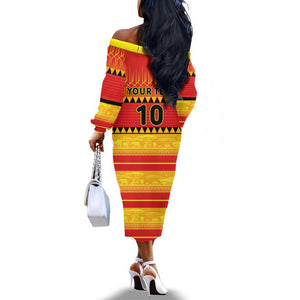 Custom Zimbabwe Cricket Off The Shoulder Long Sleeve Dress African Heritage Edition - African Pride