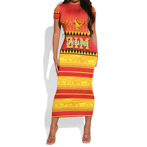 Custom Zimbabwe Cricket Short Sleeve Bodycon Dress African Heritage Edition - African Pride