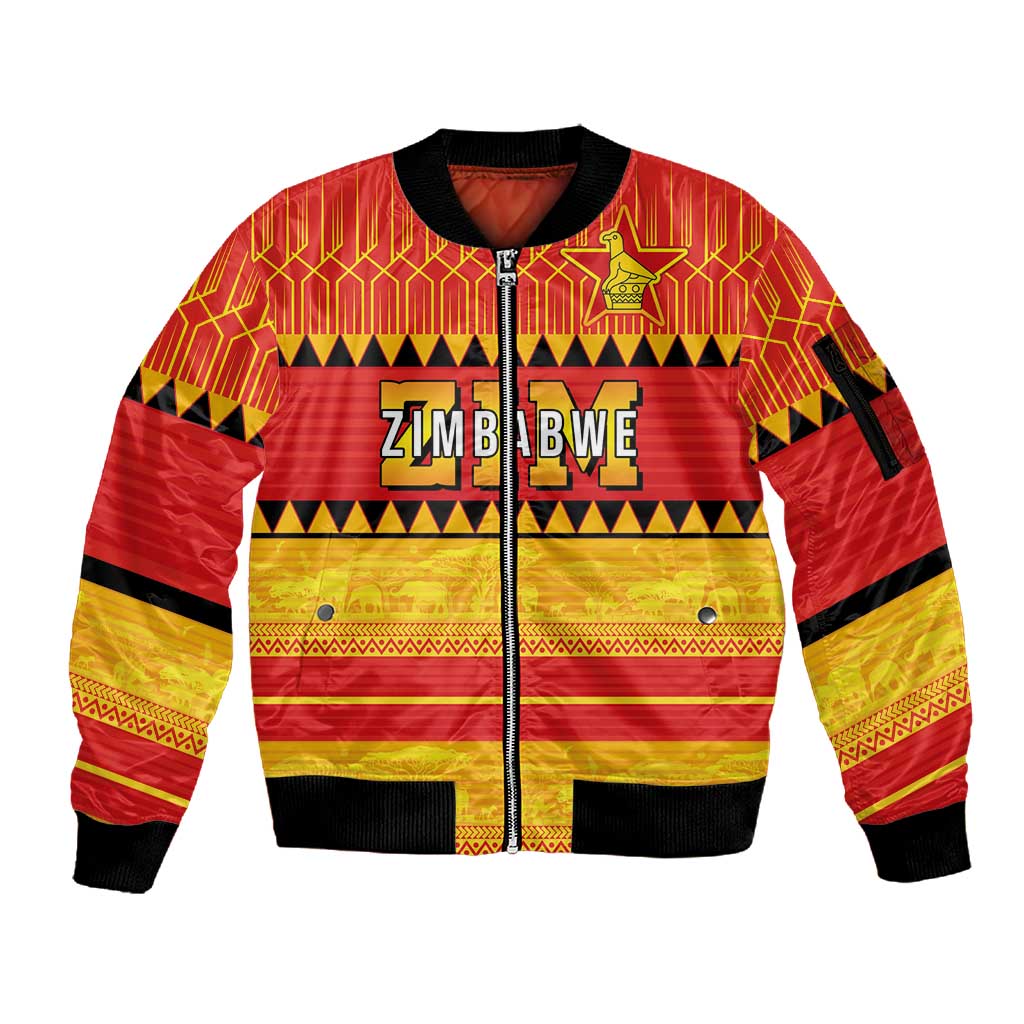 Custom Zimbabwe Cricket Sleeve Zip Bomber Jacket African Heritage Edition - African Pride
