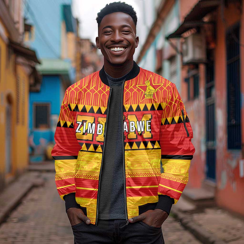 Custom Zimbabwe Cricket Sleeve Zip Bomber Jacket African Heritage Edition - African Pride