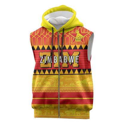 Custom Zimbabwe Cricket Sleeveless Zip Hoodie African Heritage Edition - African Pride