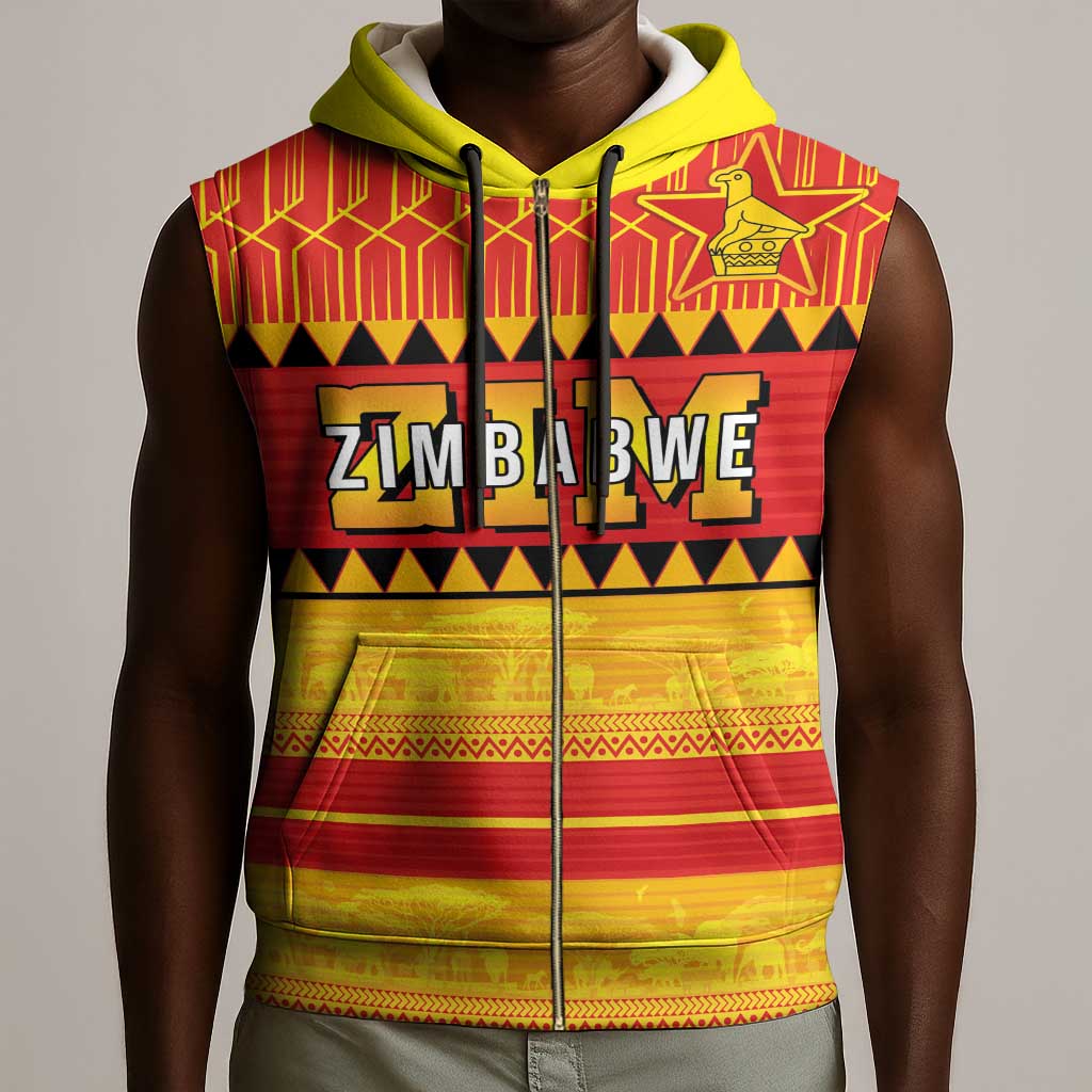 Custom Zimbabwe Cricket Sleeveless Zip Hoodie African Heritage Edition - African Pride