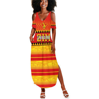 Custom Zimbabwe Cricket Summer Maxi Dress African Heritage Edition - African Pride