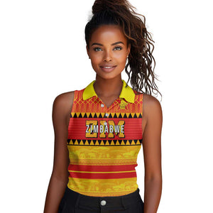 Custom Zimbabwe Cricket Women Sleeveless Polo Shirt African Heritage Edition - African Pride