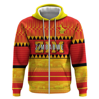 Custom Zimbabwe Cricket Zip Hoodie African Heritage Edition - African Pride
