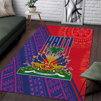 Haiti National Emblem Area Rug Dashiki and Polynesian Pattern