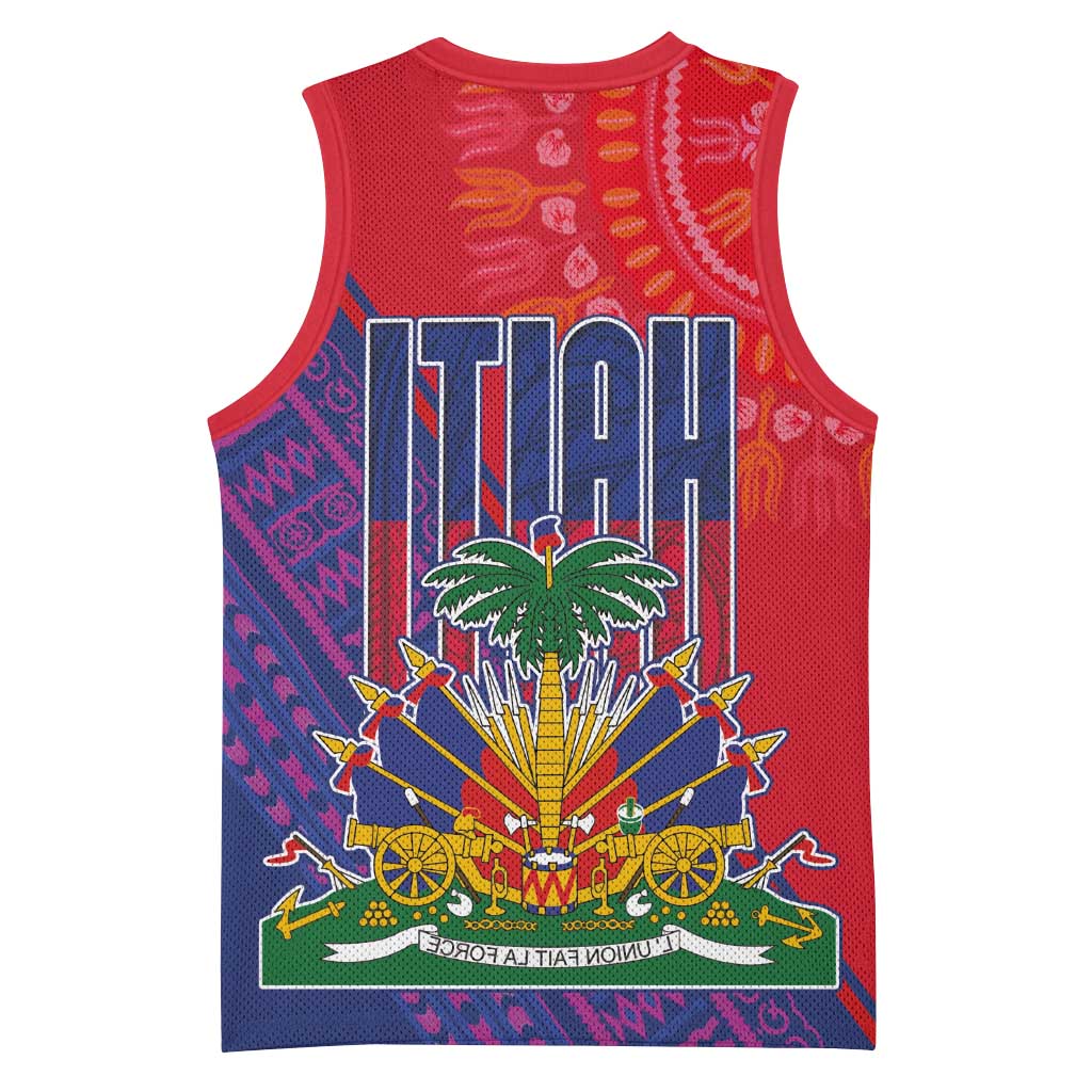 Haiti National Emblem Basketball Jersey Dashiki and Polynesian Pattern - African Pride