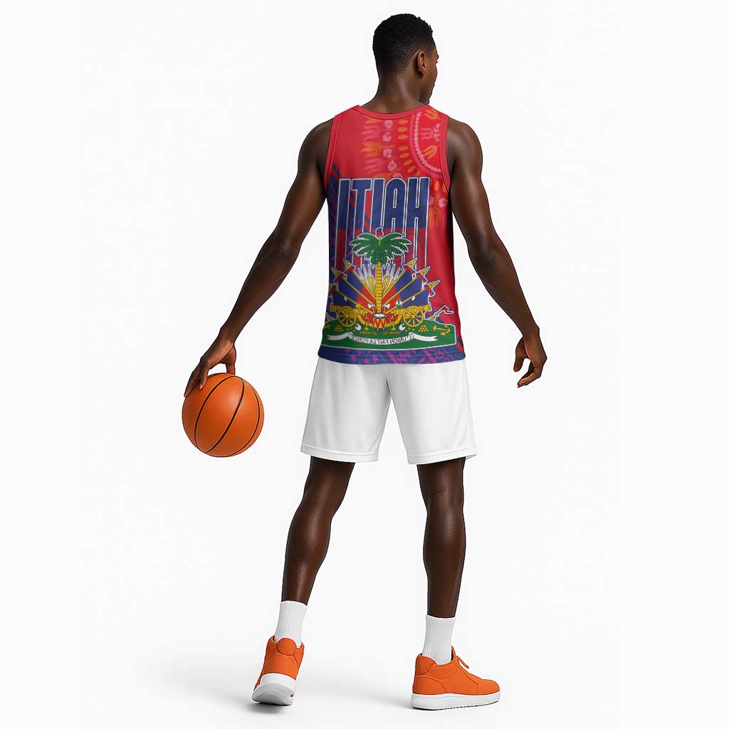 Haiti National Emblem Basketball Jersey Dashiki and Polynesian Pattern - African Pride