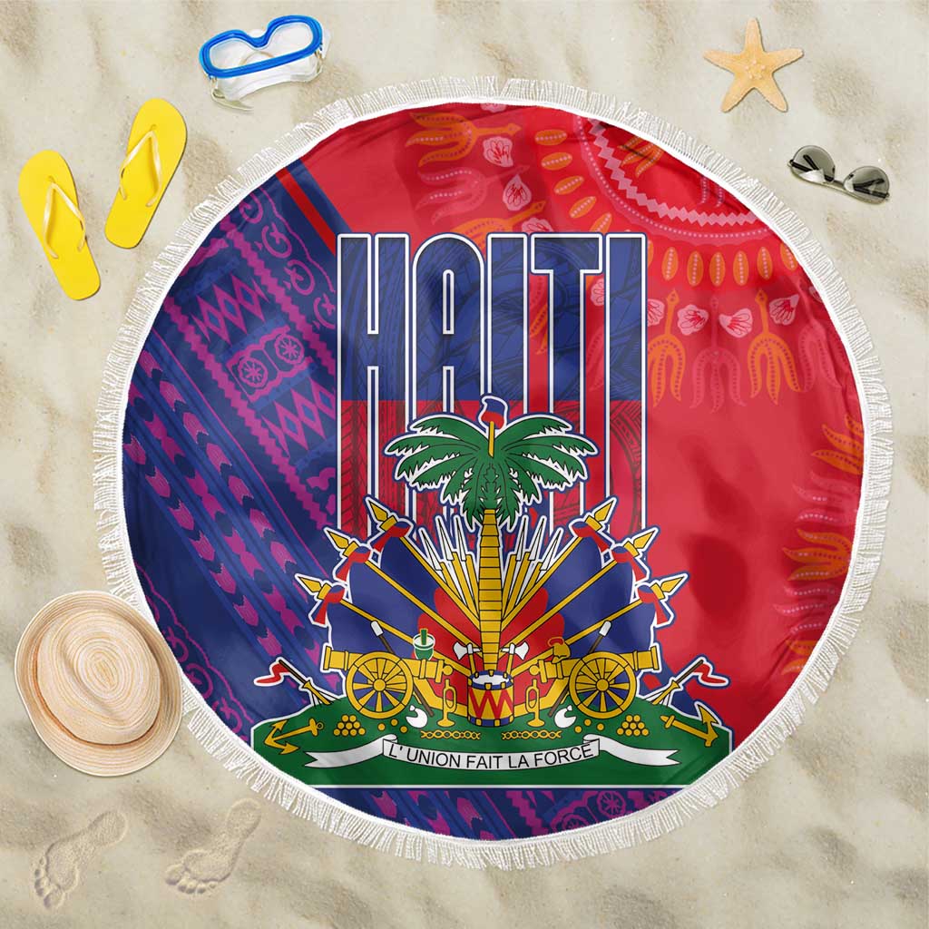 Haiti National Emblem Beach Blanket Dashiki and Polynesian Pattern