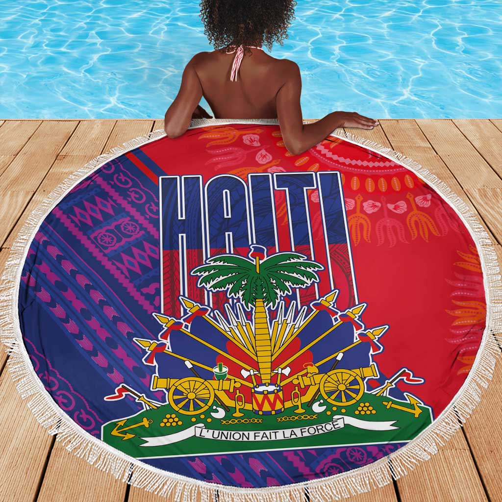 Haiti National Emblem Beach Blanket Dashiki and Polynesian Pattern